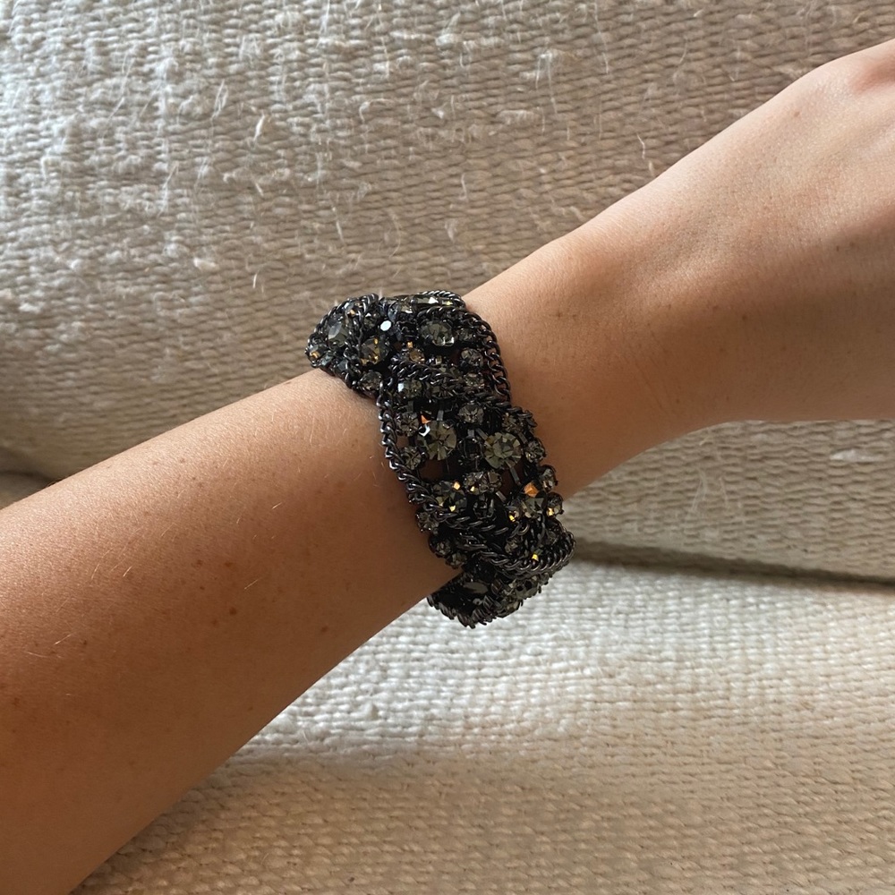 J. Crew Gunmetal Diamond & Chain Bracelet